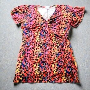 Venus Bright Multicolor Animal Print Large Stretchy Knee Length Mock Wrap Dress